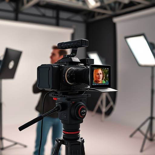 Professionista che lavora con una telecamera di alta qualit&agrave; in uno studio