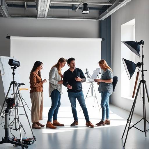 Squadra di creativi che lavora in uno studio moderno